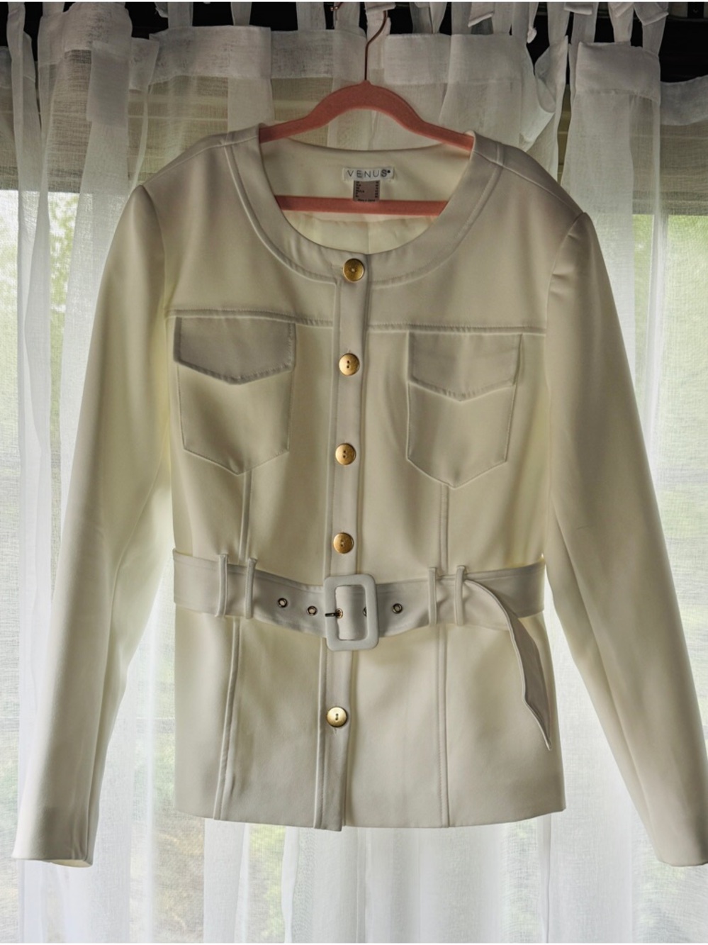 VENUS Ivory Belted Button Front Jacket Size 10 - Picture 2 of 4